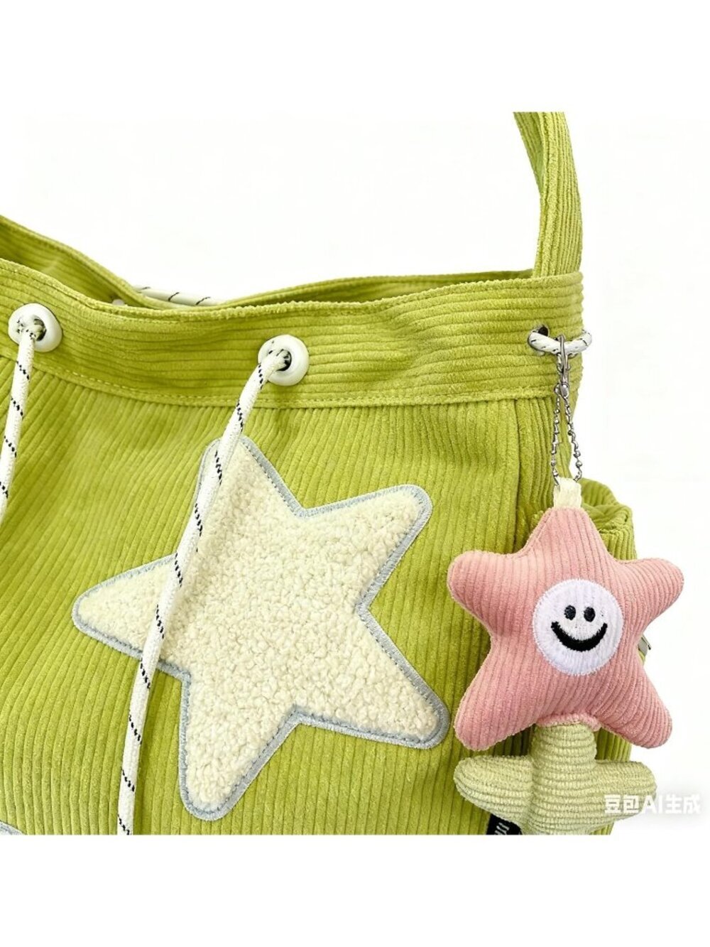 Women's Green Zipper Kawaii Corduroy Star Tote Crossbody Shoulder Bag